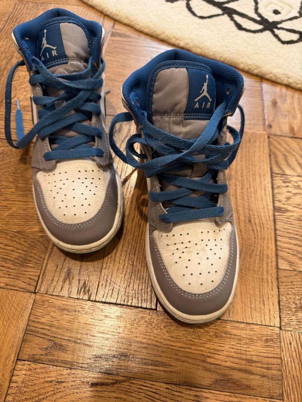 Jordan Kids Blue and Gray High-Top Sneakers with White Toe
